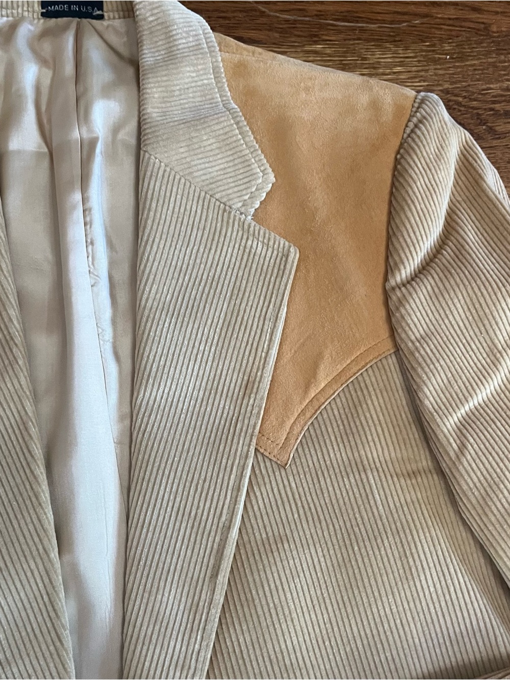Vtg western corduroy leather blazer men’s 40 Rockabilly Yellowstone tan - Picture 3 of 13